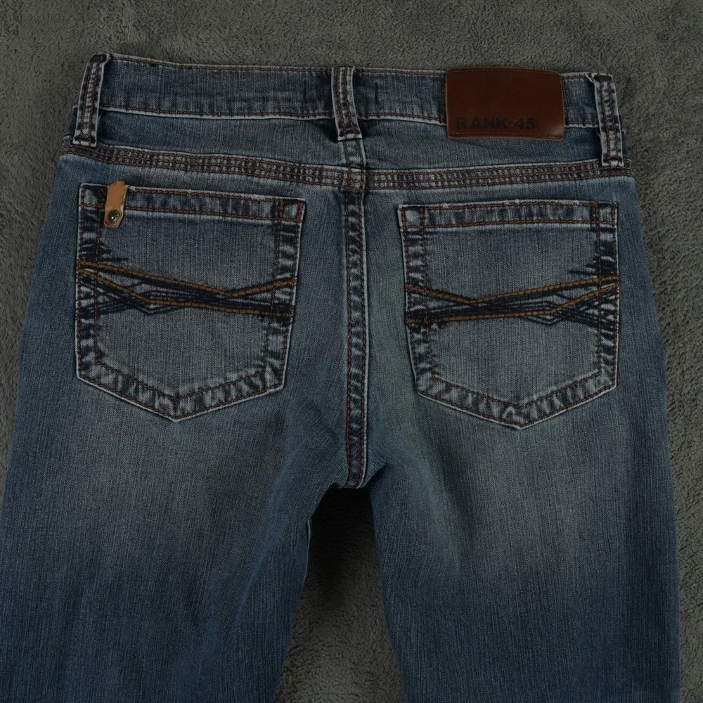 Rank 45 Jeans Mens 30x33 Blue Yuma Wash Trigger Slim Bootcut Performance Stretch